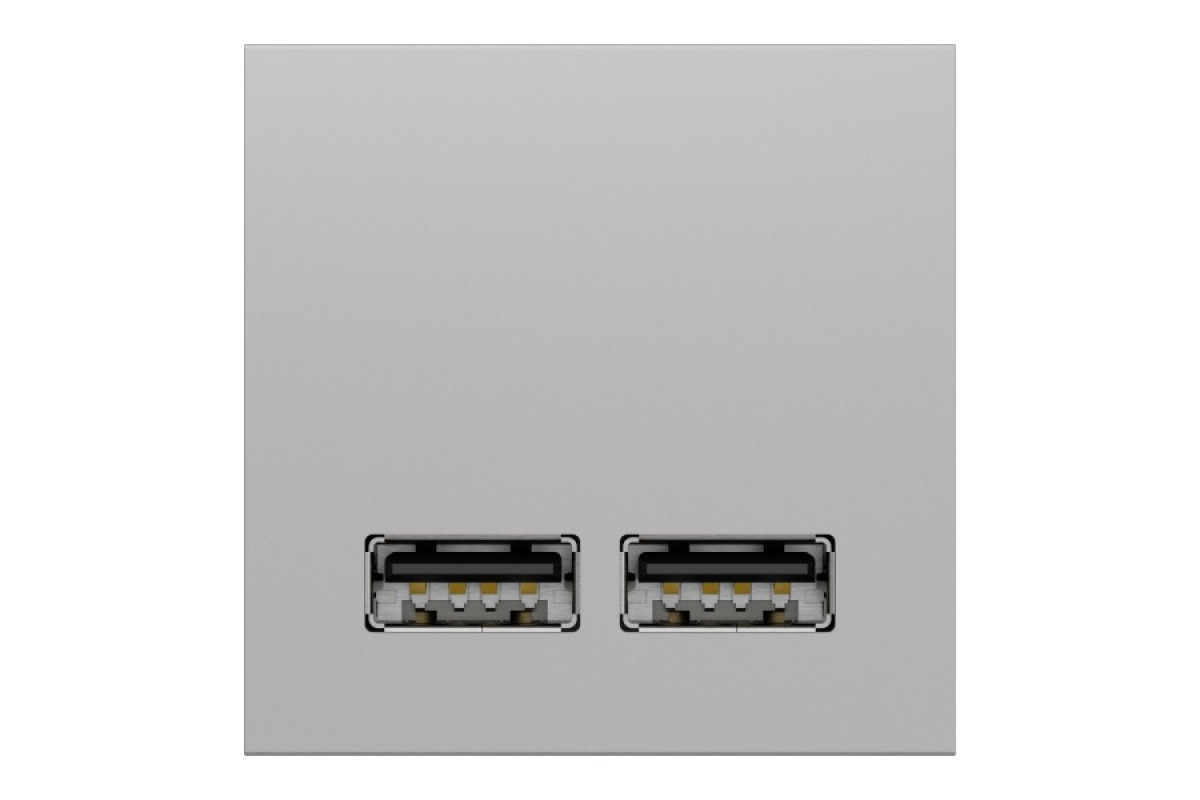 Розетка USB подвійна 2.1А 2 модулі алюміній (NU341830)