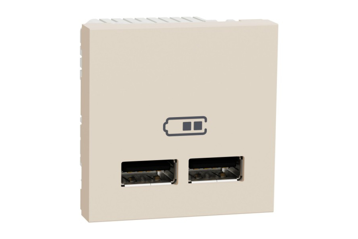 Розетка USB подвійна, 2.1А, 2 модулі, бежева Unica New Studio (NU341844)