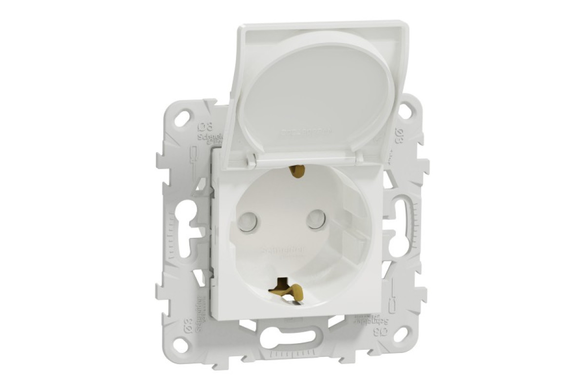 Розетка з з/к зі шторками з кришкою 16А гвинтові зажими білий (NU503718TA)