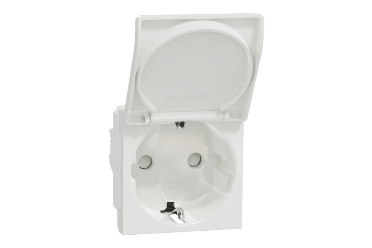 Розетка з з/к, зі шторками з кришкою, 16А, гвинтові зажими білий (NU303718TA)