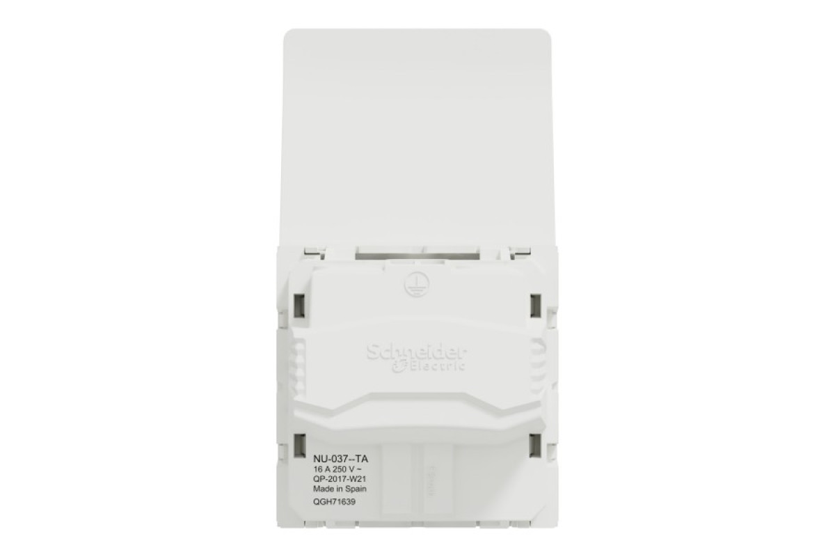 Розетка з з/к, зі шторками з кришкою, 16А, гвинтові зажими білий (NU303718TA)