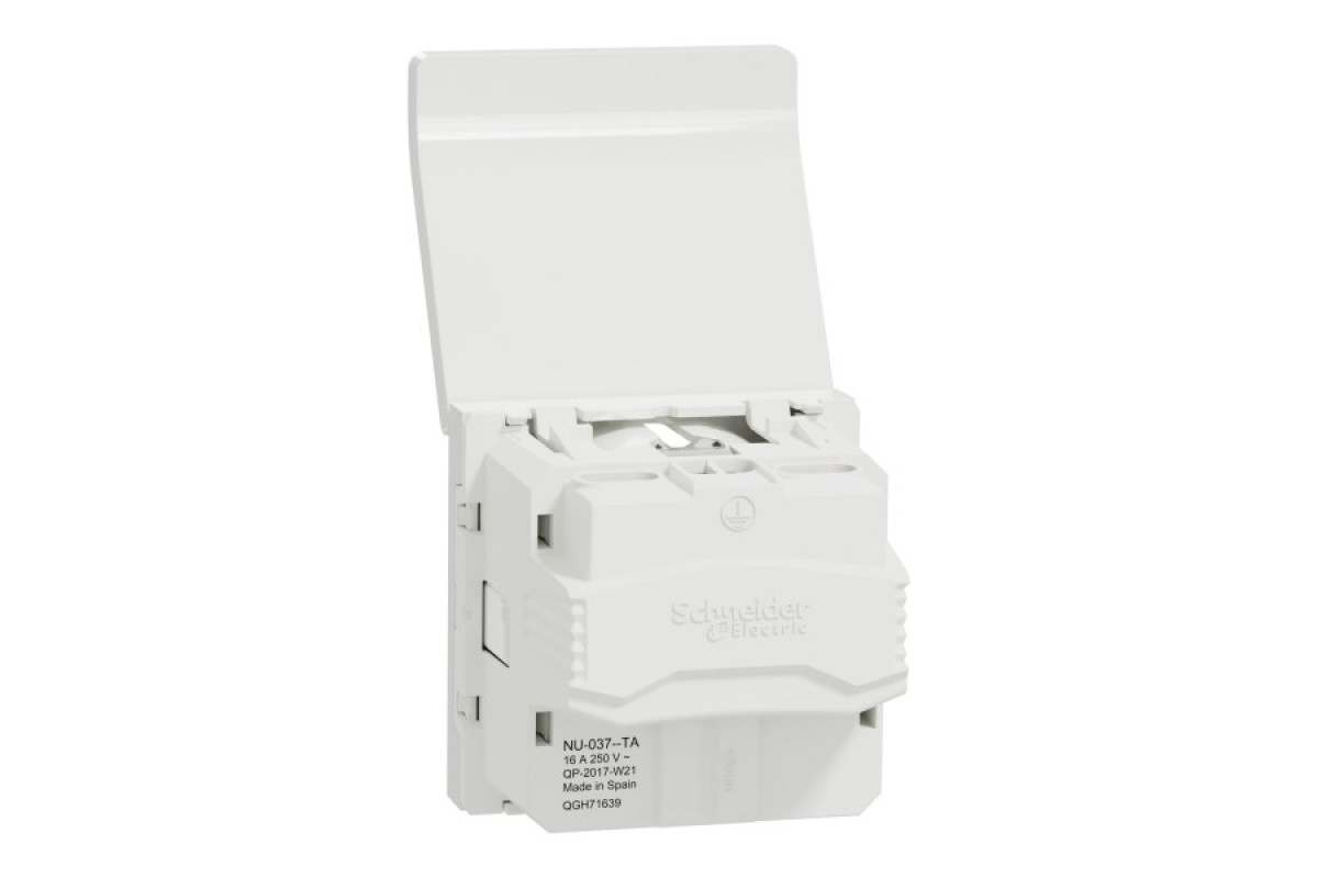 Розетка з з/к, зі шторками з кришкою, 16А, гвинтові зажими білий (NU303718TA)