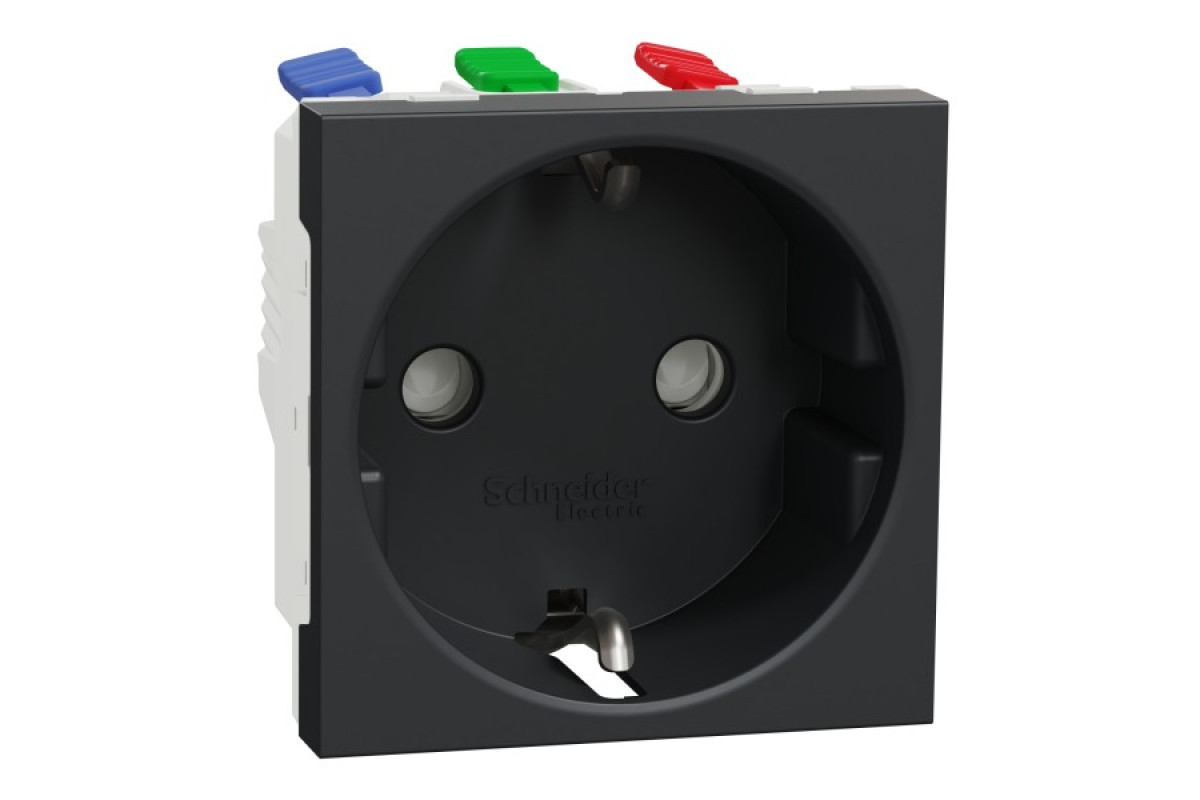 Розетка з з/к, зі шторками, 16А, самозажимні клеми, антрацит (NU305754)