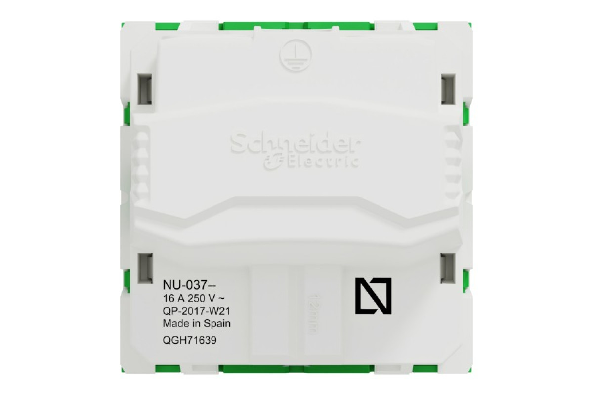 Розетка з з/к, зі шторками, 16А, самозажимні клеми, зелений (NU303706)