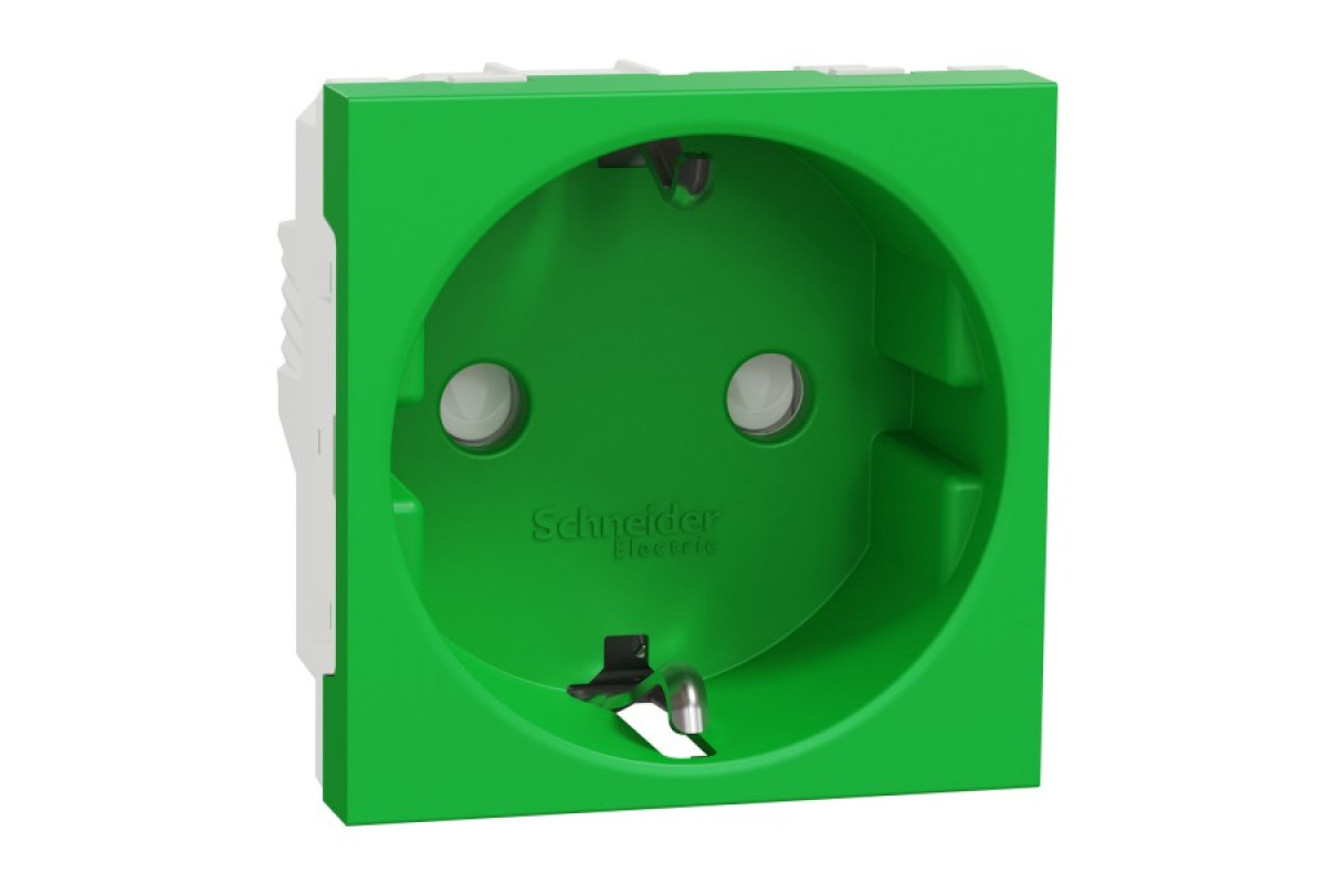Розетка з з/к, зі шторками, 16А, самозажимні клеми, зелений (NU303706)