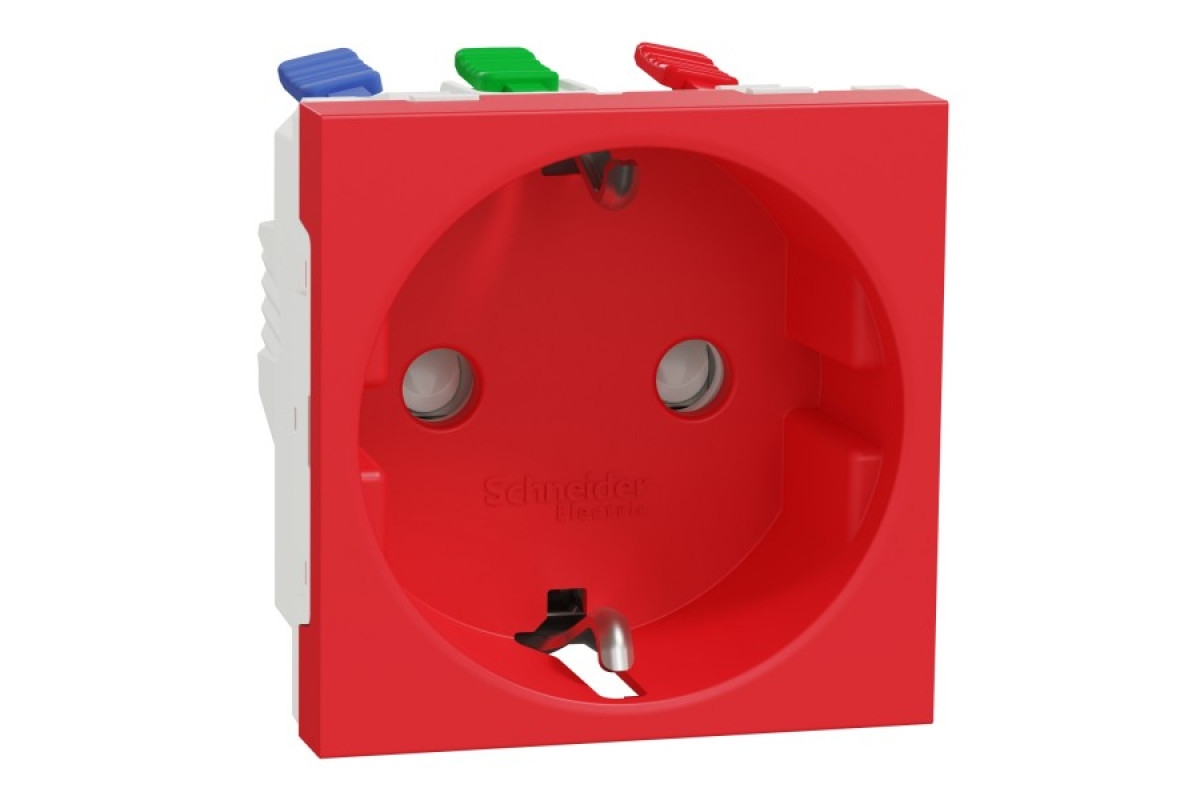 Розетка з з/к, зі шторками, 16А, самозажимні клеми, червоний (NU305703)