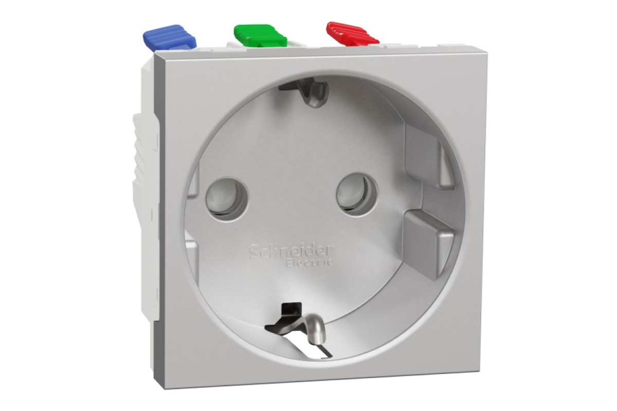 Розетка з з/к, зі шторками, 16А. самозажимні клеми, алюміній (NU305730)