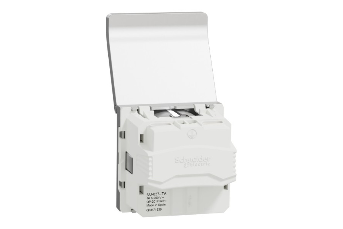 Розетка з з/к, зі шторками, з кришкою, 16А, гвинтові зажими, алюміній (NU303730TA)