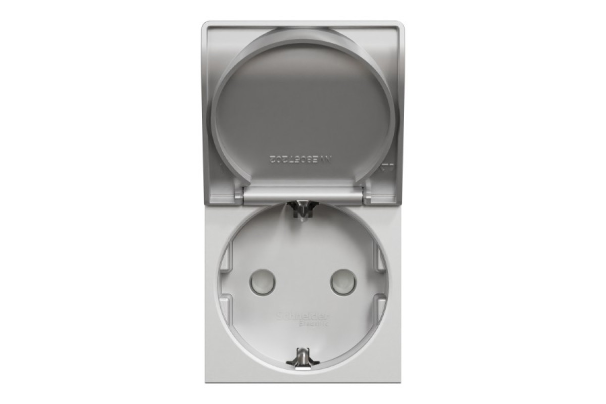 Розетка з з/к, зі шторками, з кришкою, 16А, гвинтові зажими, алюміній (NU303730TA)