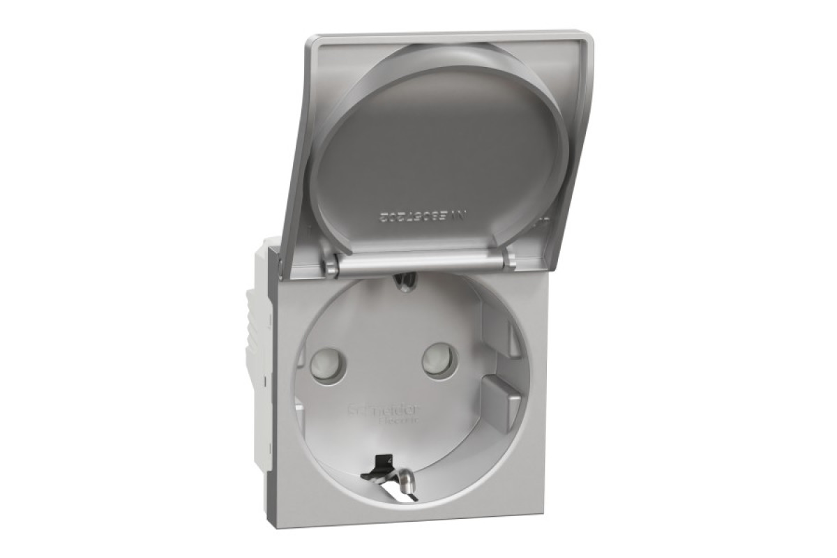 Розетка з з/к, зі шторками, з кришкою, 16А, гвинтові зажими, алюміній (NU303730TA)