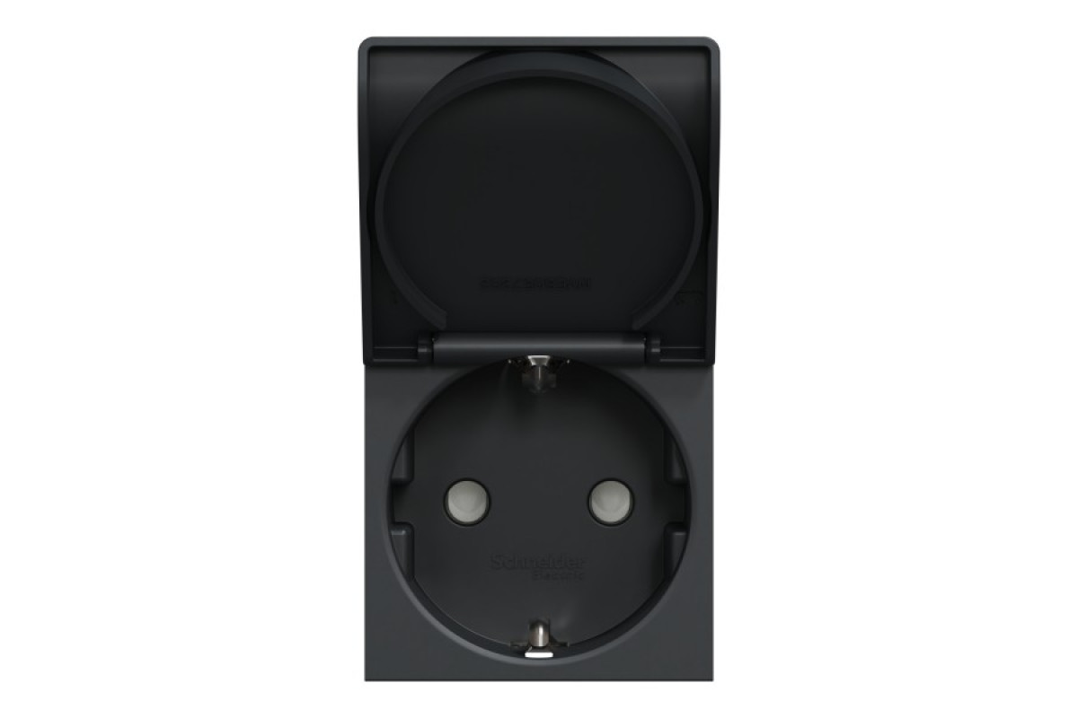 Розетка з з/к, зі шторками, з кришкою, 16А, гвинтові зажими, антрацит (NU303754TA)