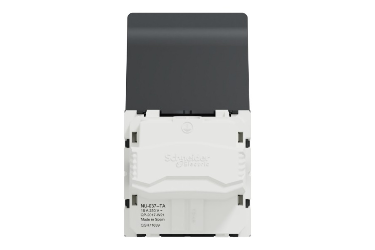 Розетка з з/к, зі шторками, з кришкою, 16А, гвинтові зажими, антрацит (NU303754TA)