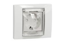 Розетка з з/к, шторками прозорою кришкою IP44, білий (NU003718)