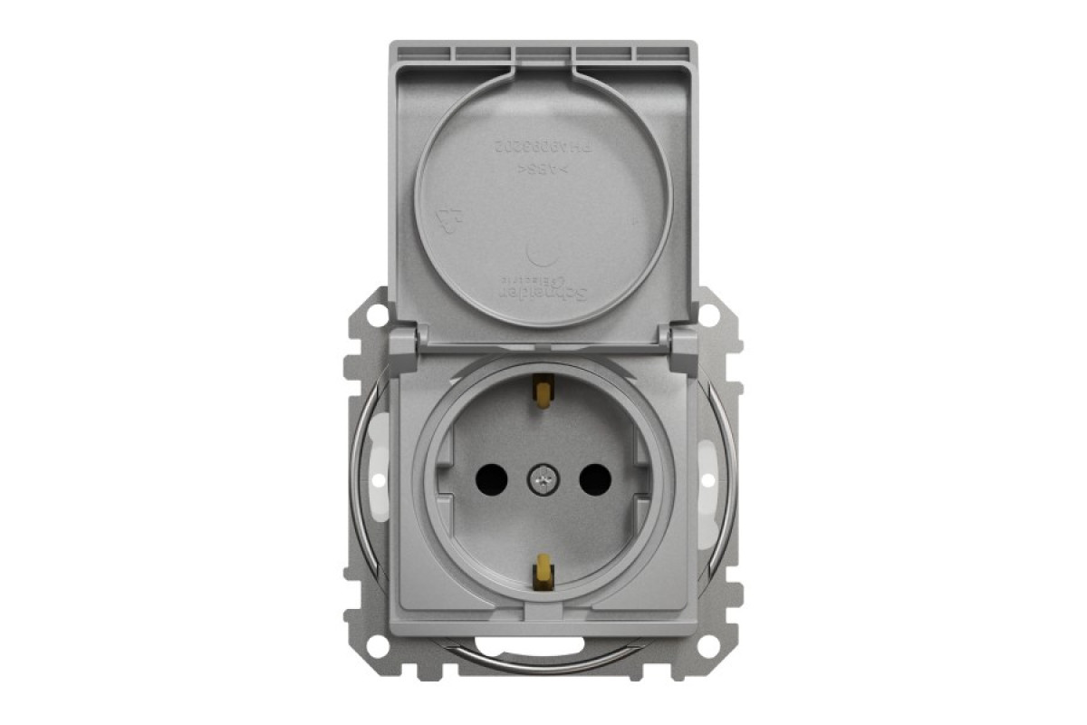 Розетка з заземлення, зі шторками, та з кришкою IP44 Алюміній Sedna Design (SDD213024)