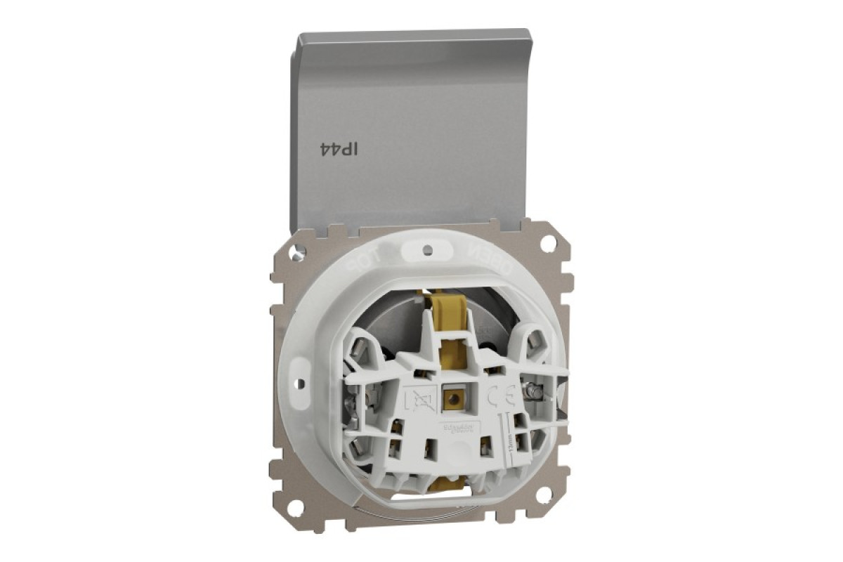 Розетка з заземлення, зі шторками, та з кришкою IP44 Алюміній Sedna Design (SDD213024)