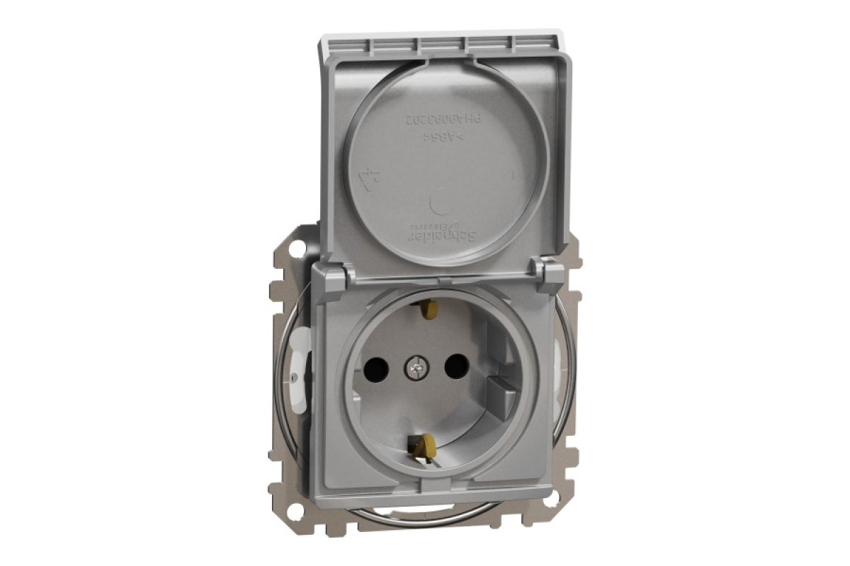 Розетка з заземлення, зі шторками, та з кришкою IP44 Алюміній Sedna Design (SDD213024)