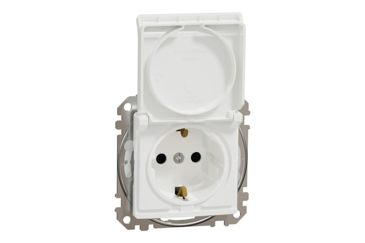Розетка з заземлення, зі шторками, та з кришкою IP44 Білий Sedna Design (SDD211024)