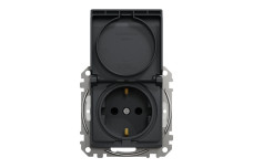 Розетка з заземлення, зі шторками, та з кришкою IP44 Чорний Sedna Design (SDD214024)