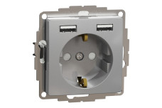 Розетка з заземленням + 2 USB тип А Алюміній Sedna Design (SDD113052)