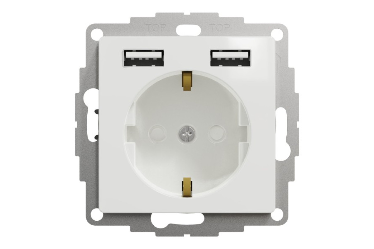 Розетка з заземленням + 2 USB тип А Білий Sedna Design (SDD111052)