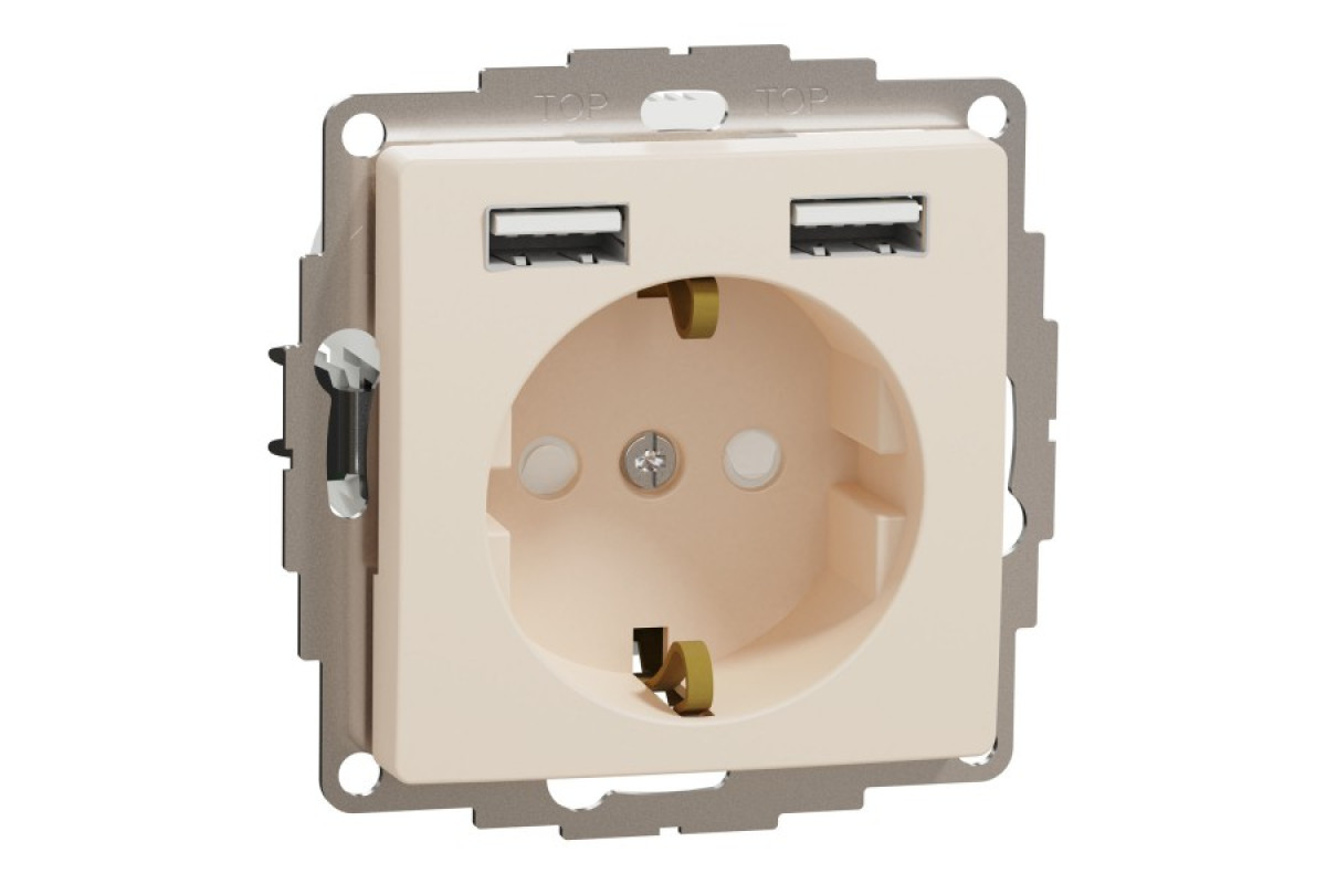 Розетка з заземленням + 2 USB тип А Бежевий Sedna Design (SDD112052)