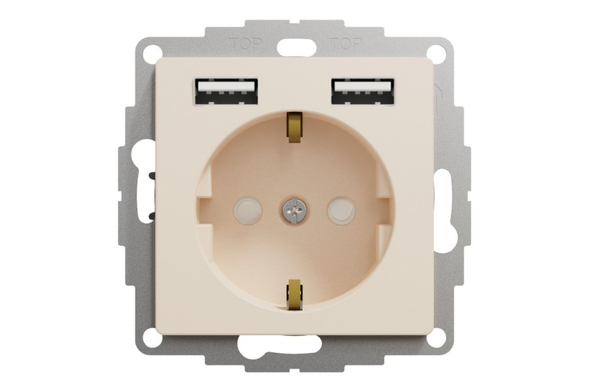Розетка з заземленням + 2 USB тип А Бежевий Sedna Design (SDD112052)