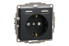 Розетка з заземленням + 2 USB тип А Чорний Sedna Design (SDD114052)