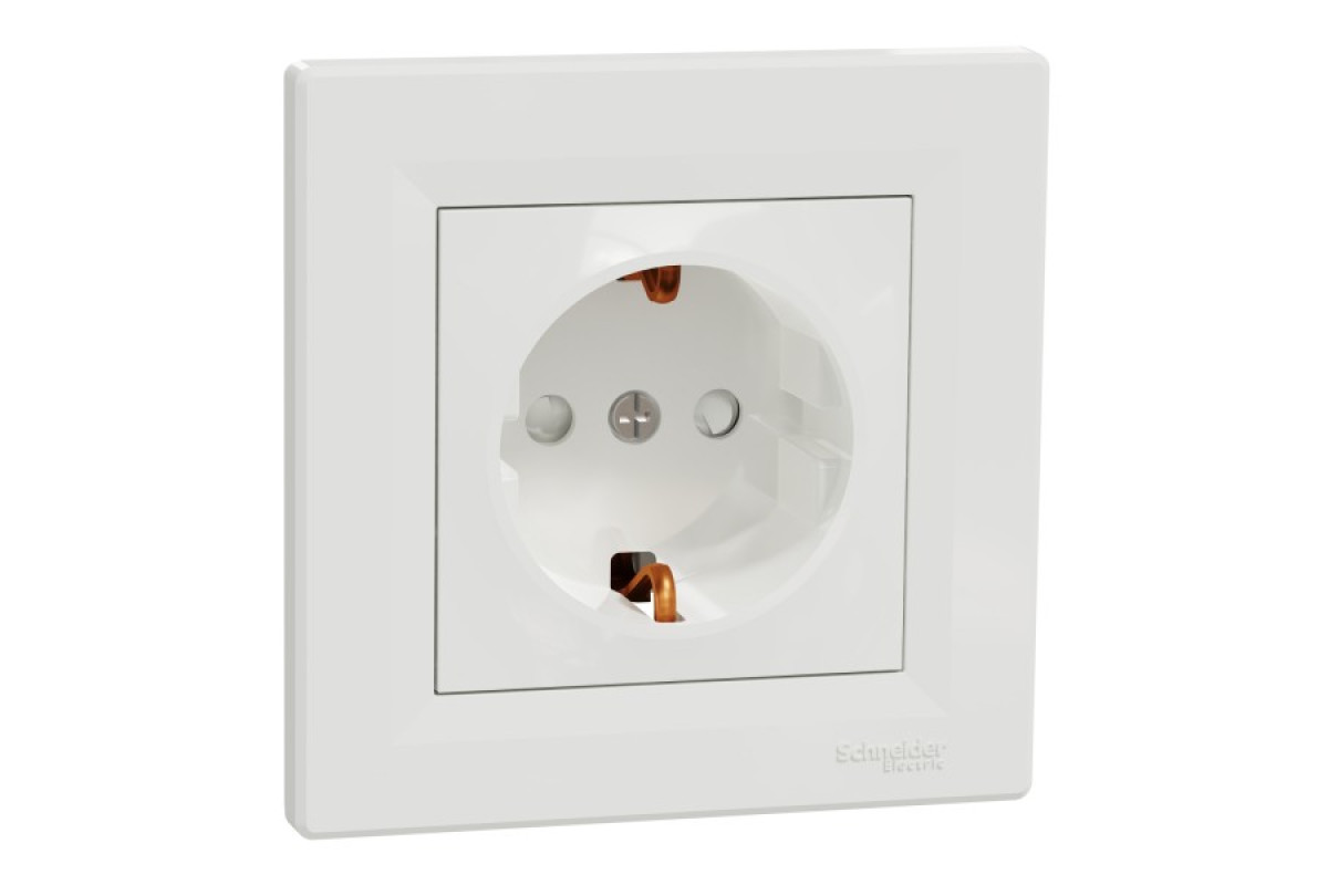 Розетка з заземленням з захисними шторками Біла Asfora (EPH2900221)