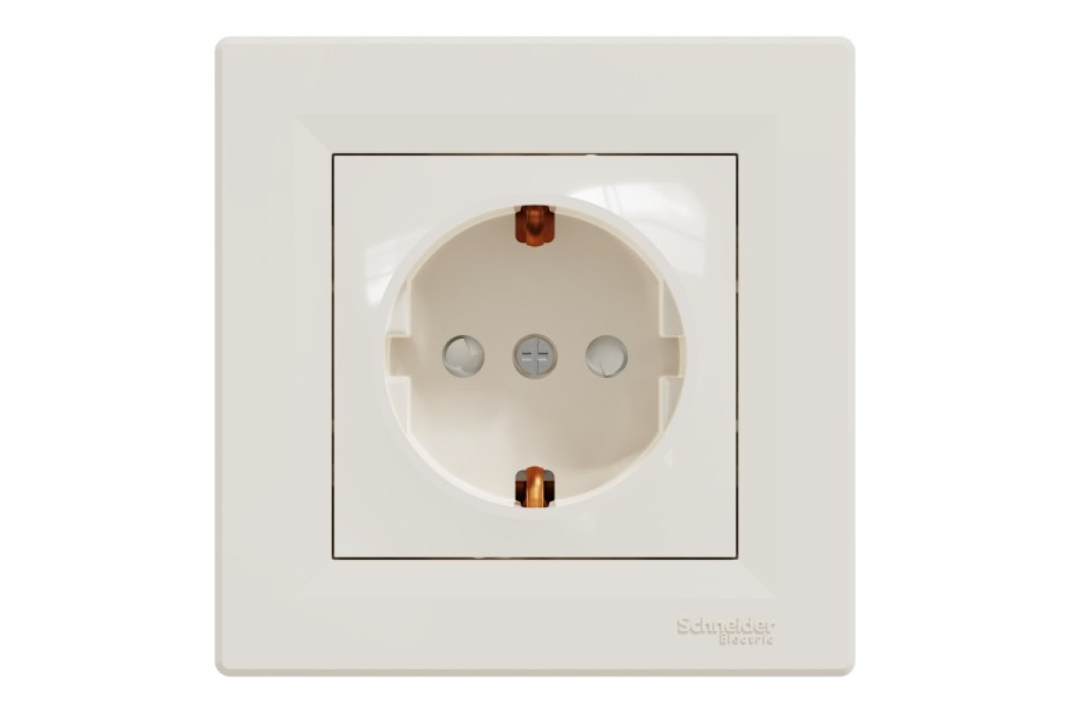Розетка з заземленням з захисними шторками Крем Asfora (EPH2900223)