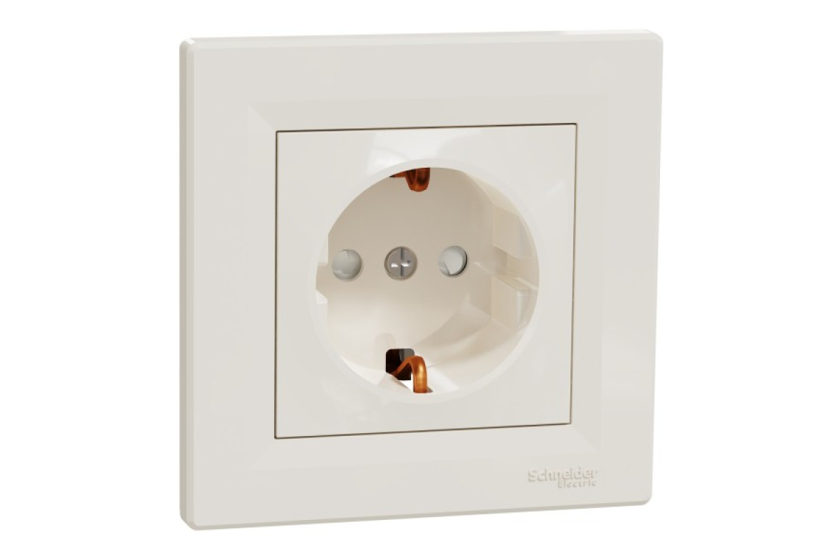 Розетка з заземленням з захисними шторками Крем Asfora (EPH2900223)