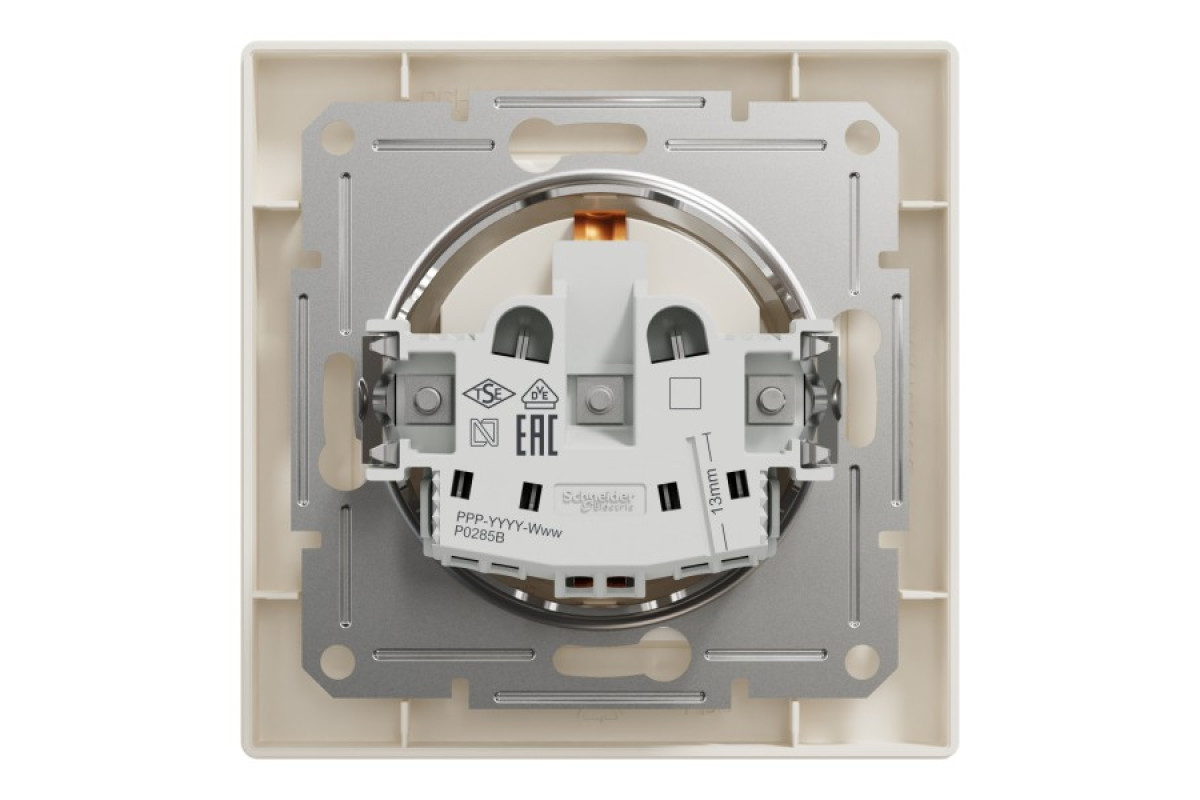 Розетка з заземленням з захисними шторками Крем Asfora (EPH2900223)