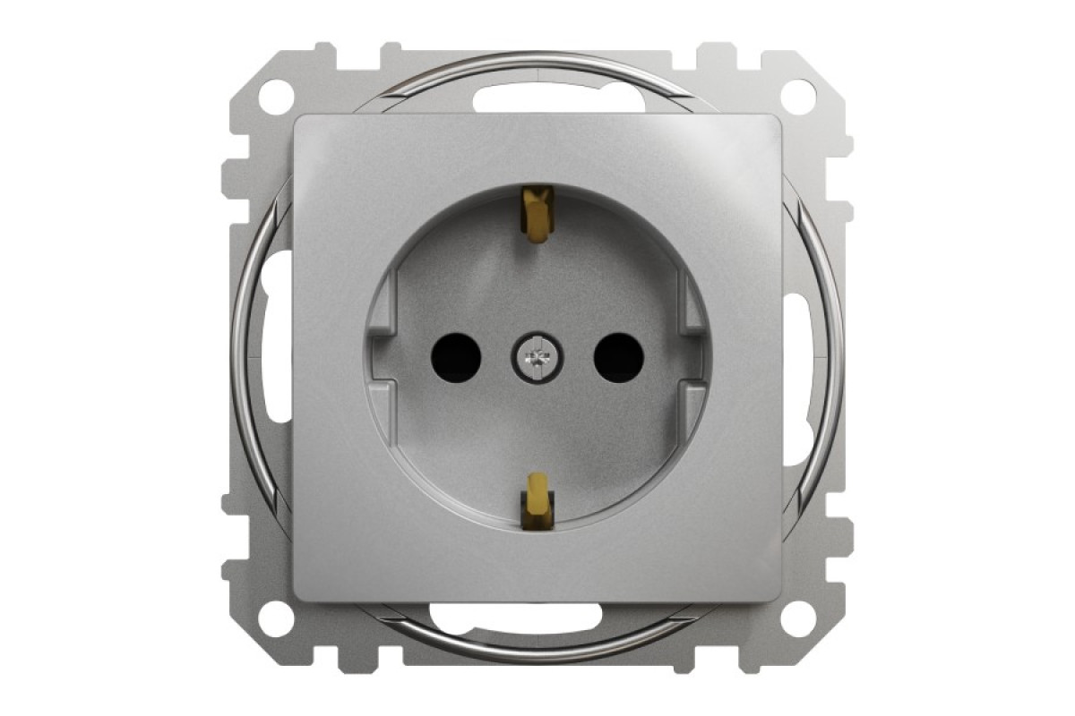 Розетка з заземленням та зі шторками Алюміній Sedna Design (SDD113022)