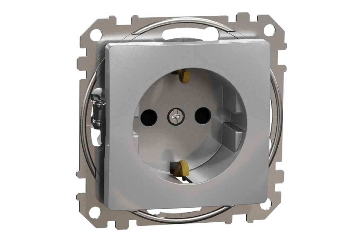 Розетка з заземленням та зі шторками Алюміній Sedna Design (SDD113022)