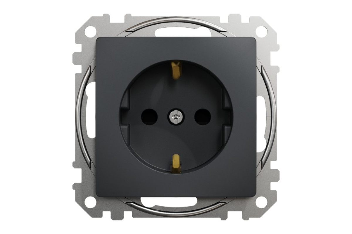 Розетка з заземленням та зі шторками Чорний Sedna Design (SDD114022)