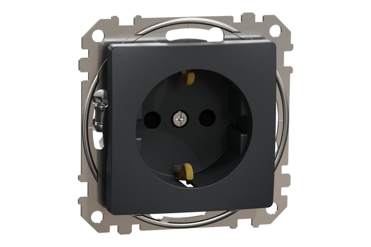 Розетка з заземленням та зі шторками Чорний Sedna Design (SDD114022)