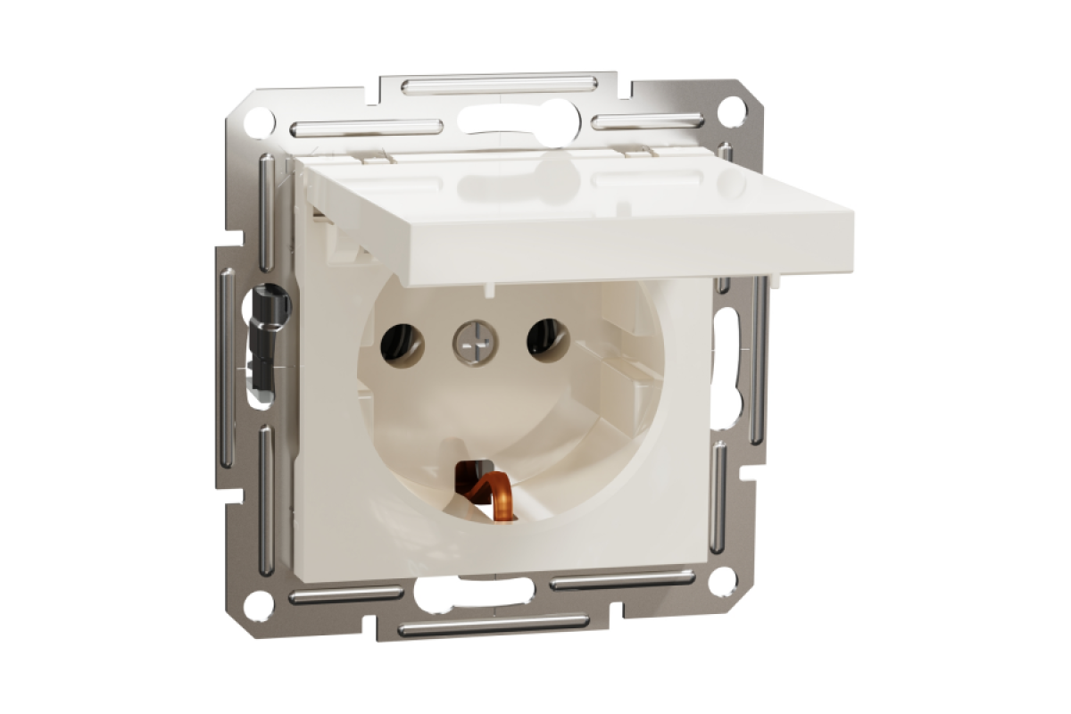 Розетка з заземленням та кришкою, кремовий, Asfora, без рамки (EPH3170123)