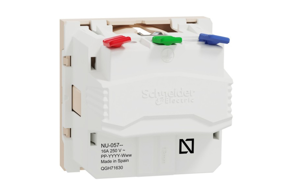 Розетка з заземленням та шторками, 16А, самозатискні клеми, бежева Unica New (NU305744)