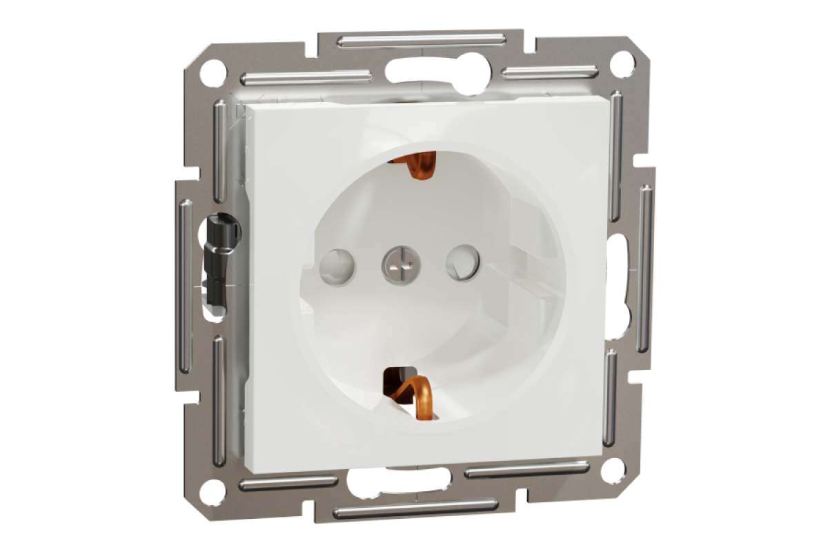 Розетка з заземленням та шторками, білий Asfora, без рамки (EPH2970221)