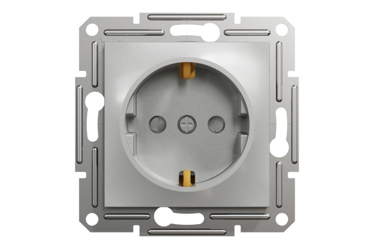 Розетка з заземленням, з захисними шторками Asfora Алюміній (EPH2900261)