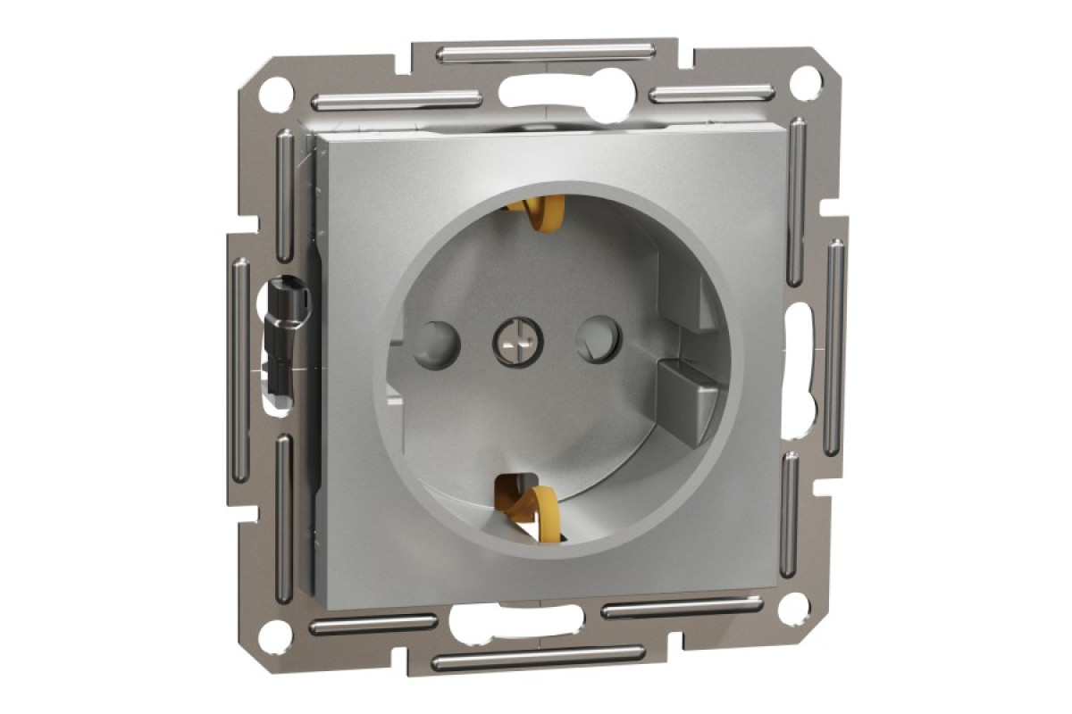 Розетка з заземленням, з захисними шторками Asfora Алюміній (EPH2900261)