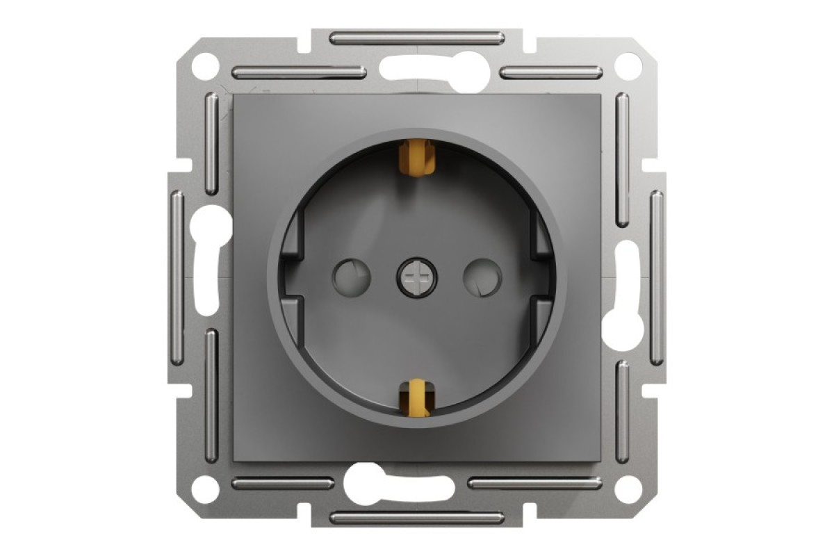 Розетка з заземленням, з захисними шторками Asfora Антрацит (EPH2900271)