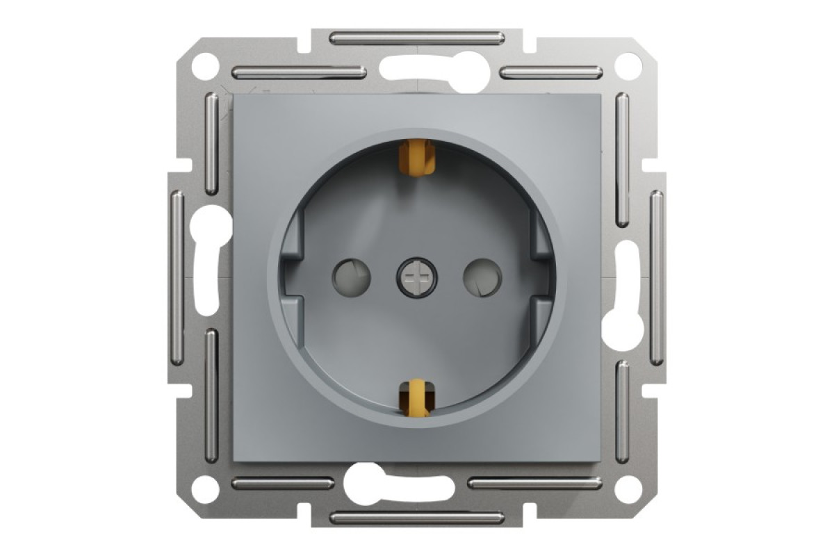 Розетка з заземленням, з захисними шторками Asfora Сталь (EPH2900262)