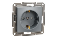 Розетка з заземленням, з захисними шторками Asfora Сталь (EPH2900262)