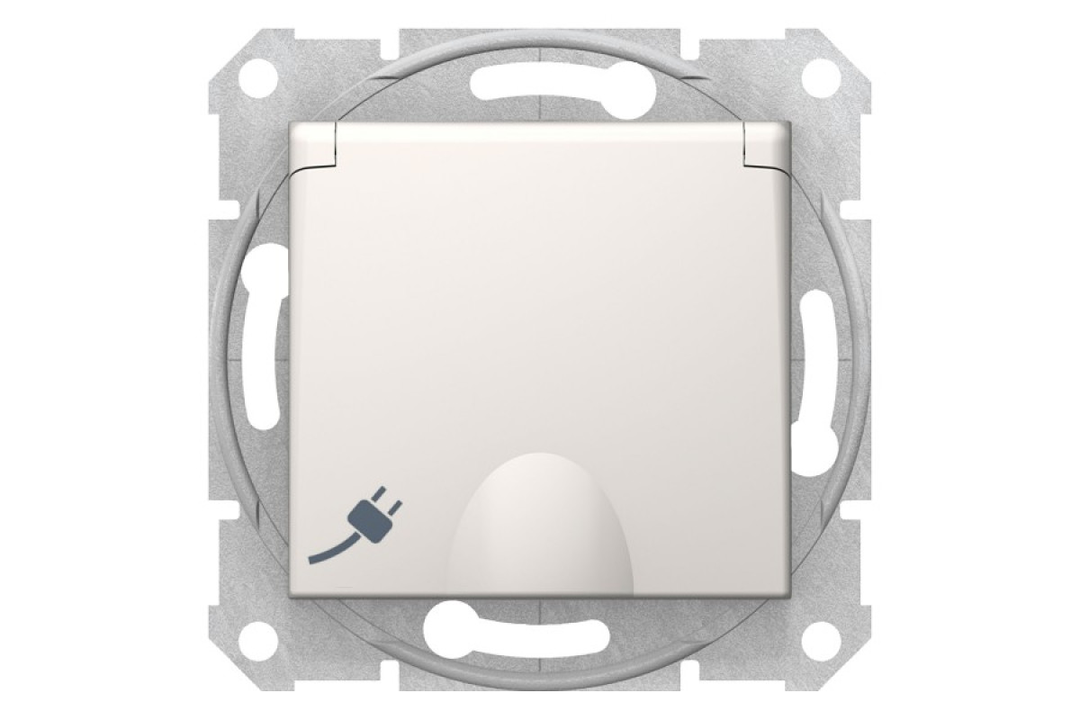Розетка з заземленням, зі шторками та кришкою Sedna Schneider Electric слонова кістка (SDN3100123)