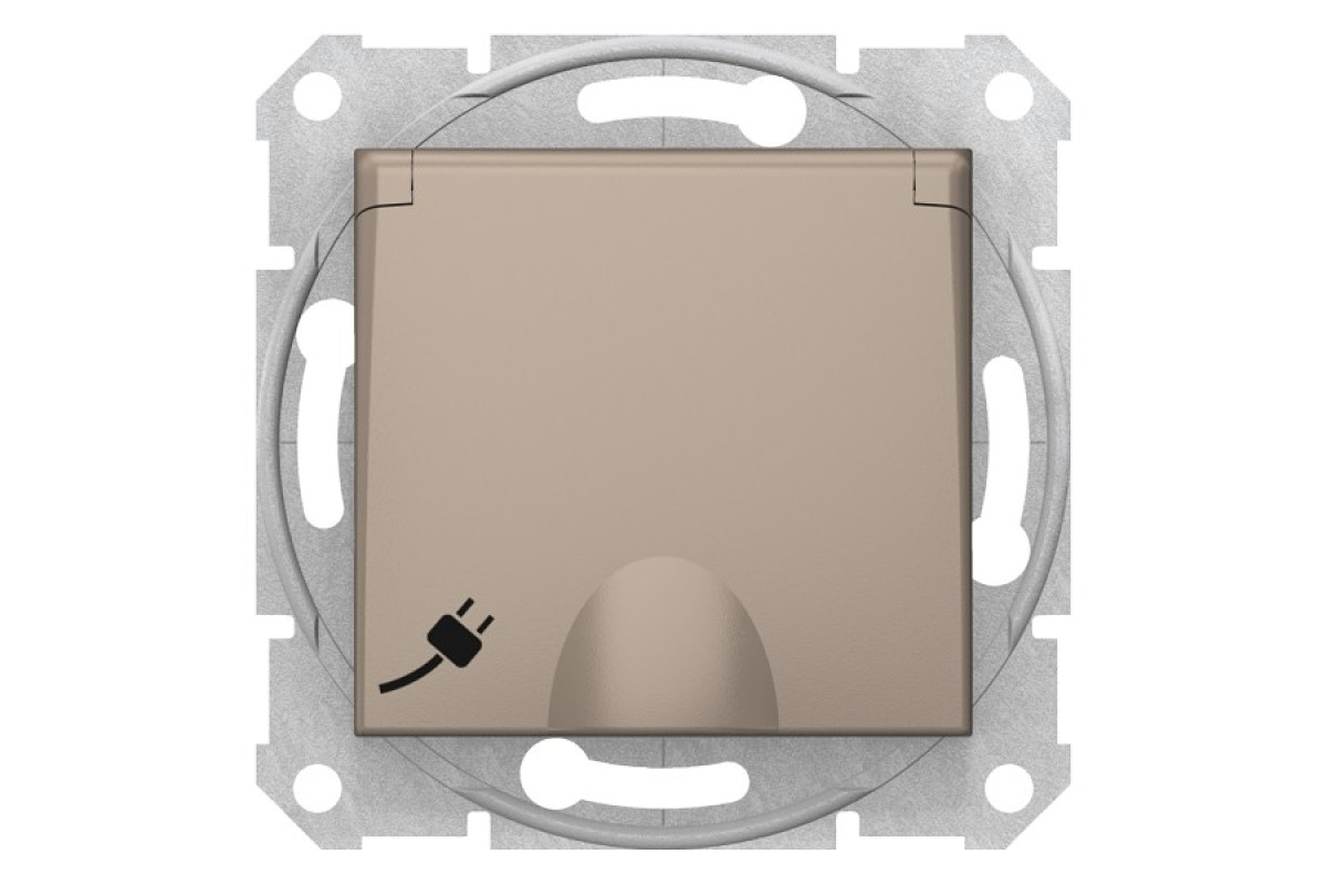 Розетка з заземленням, зі шторками та кришкою Sedna Schneider Electric титан (SDN3100168)