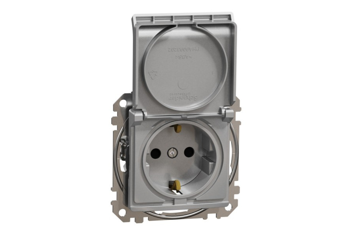 Розетка з заземленням, зі шторками та кришкою Алюміній Sedna Design (SDD113024)