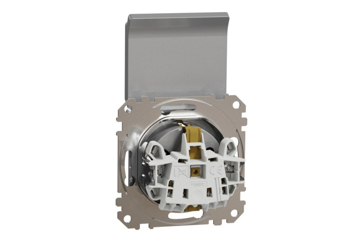 Розетка з заземленням, зі шторками та кришкою Алюміній Sedna Design (SDD113024)