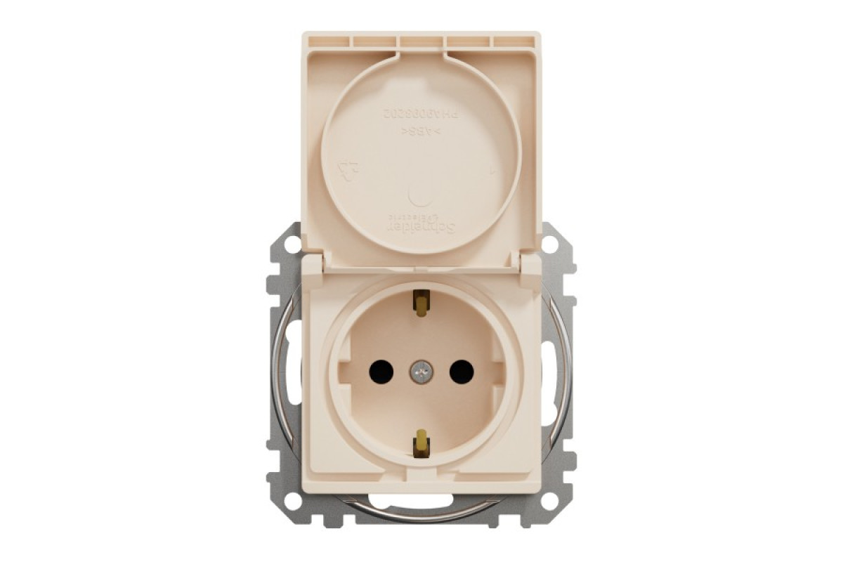 Розетка з заземленням, зі шторками та кришкою Бежевий Sedna Design (SDD112024)