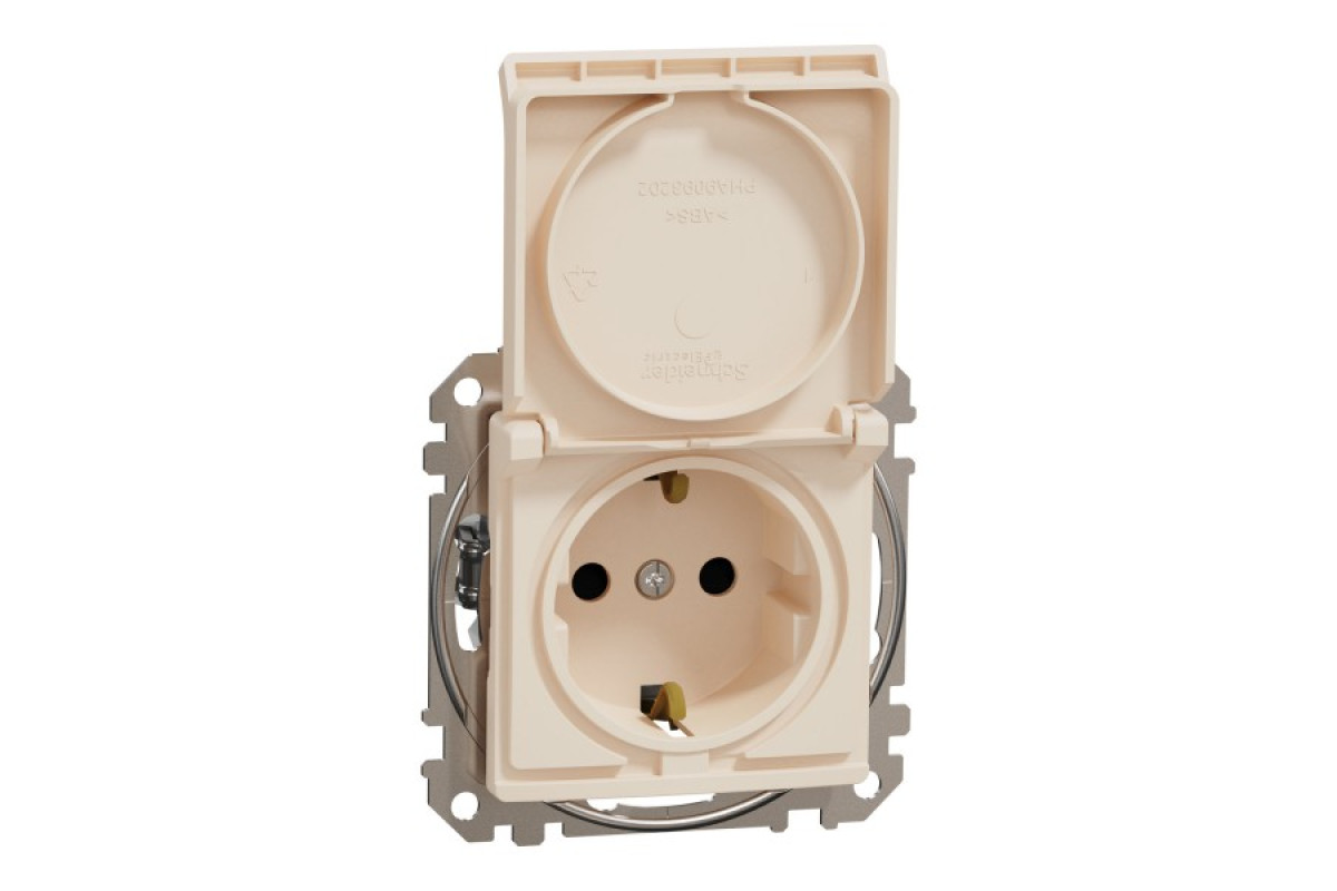 Розетка з заземленням, зі шторками та кришкою Бежевий Sedna Design (SDD112024)