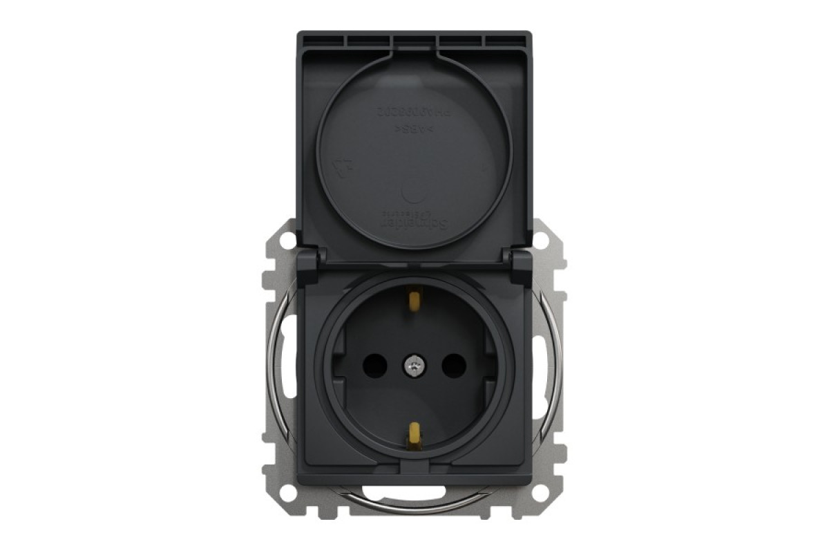 Розетка з заземленням, зі шторками та кришкою Чорний Sedna Design (SDD114024)